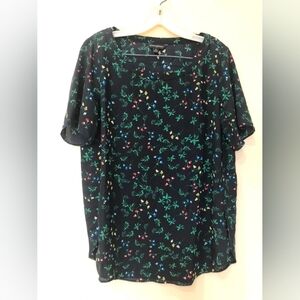 Womens Black Floral Short-Sleeve Top